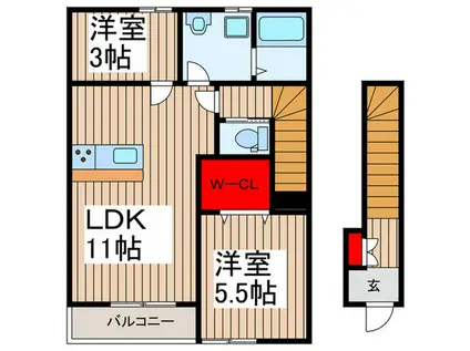リーブルファイン作新台(2LDK/2階)の間取り写真