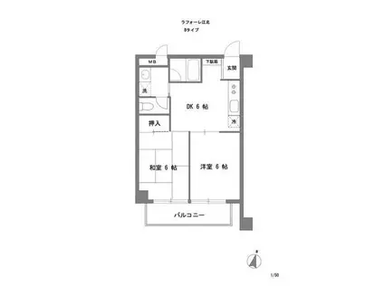 ラフォーレ江北(2DK/3階)の間取り写真