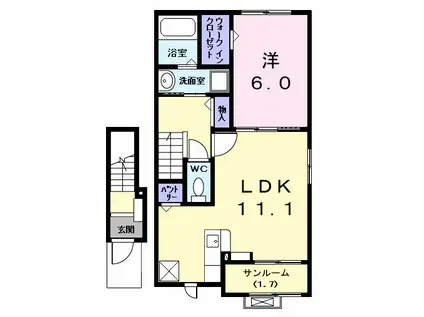 カンファタブルKII(1LDK/2階)の間取り写真