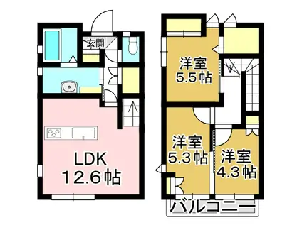 パルコートIII(1LDK/2階)の間取り写真