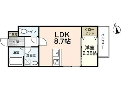 セブンプロート五日市リバーサイドI(1LDK/2階)の間取り写真