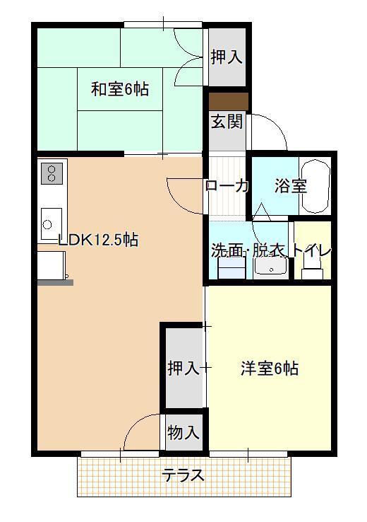 エスポワール南原B棟(2LDK/1階)の間取り写真