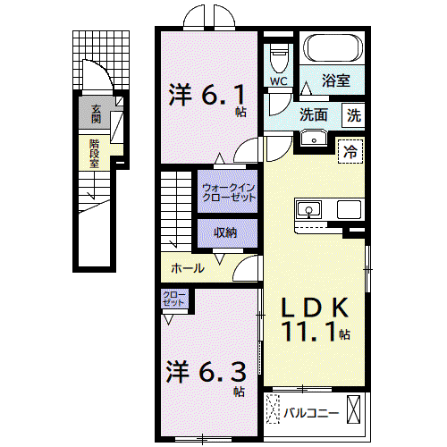 ヴィラ・オアシス(2LDK/2階)の間取り写真