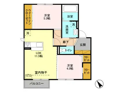 リアルコート D(2LDK/2階)の間取り写真