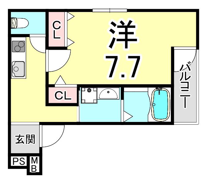 フジパレス阪急武庫之荘駅西V番館(1K/2階)の間取り写真
