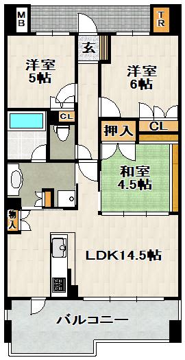 グランブルー宝塚II(3LDK/4階)の間取り写真