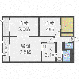 セリエ本通(2LDK/2階)の間取り写真