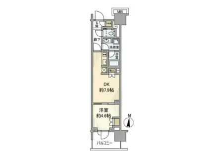 猿江恩賜公園レジデンス(1DK/6階)の間取り写真