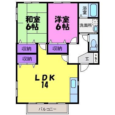 メアリー岡本Ⅱ(2LDK/1階)の間取り写真