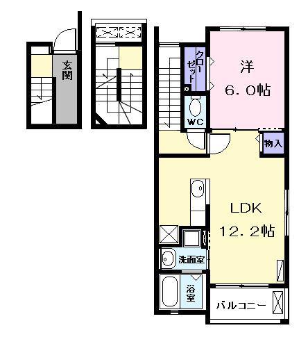 フレスクーラ A(1LDK/3階)の間取り写真
