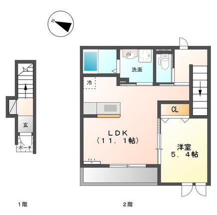 ロートス(1LDK/2階)の間取り写真