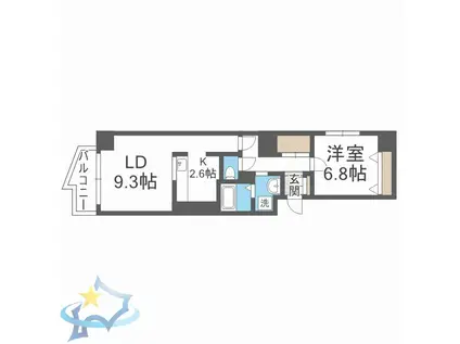 ラ・ポルタ北一条(1LDK/9階)の間取り写真