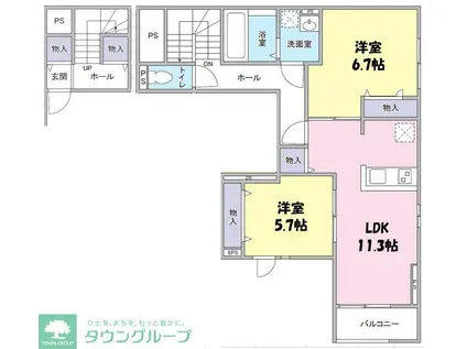 ELEGANTE SERENO(2LDK/2階)の間取り写真