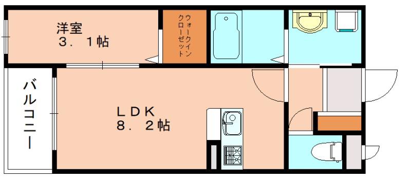 光陽マンション古賀天神(1LDK/2階)の間取り写真