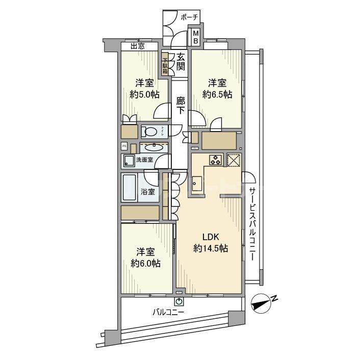 プラウド柏(3LDK/4階)の間取り写真