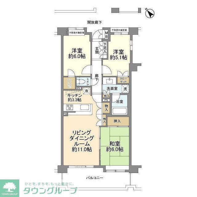 コスモ山手グレイスフォルム(3LDK/3階)の間取り写真