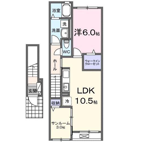 エアリー(1LDK/2階)の間取り写真
