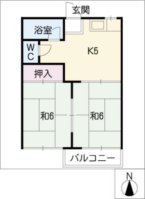 グリーンハイツ細畑(2K/1階)の間取り写真
