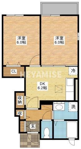 エスポワール参番館(2DK/1階)の間取り写真