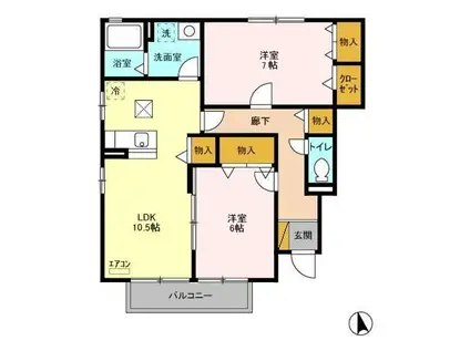 メルシーモア(2LDK/1階)の間取り写真