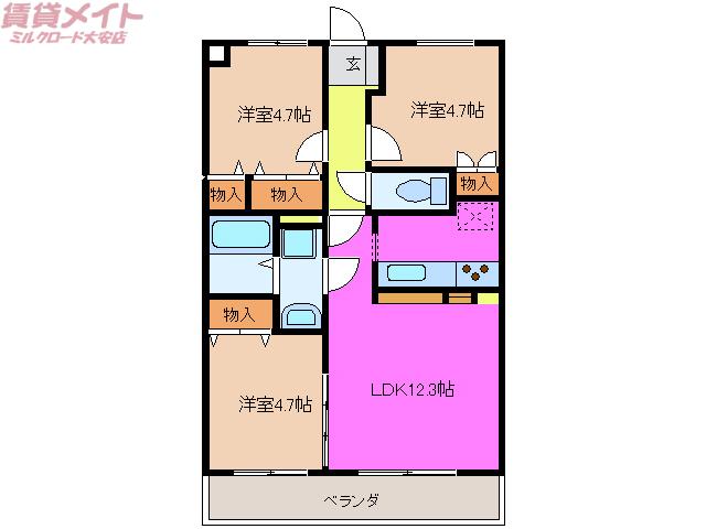 プレアル(3LDK/1階)の間取り写真