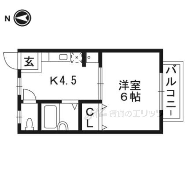 ルリアン高槻(1K/2階)の間取り写真