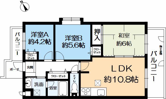セレーヌコート中山手(3LDK/2階)の間取り写真