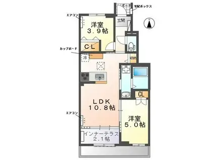 ウエストビレッヂII(2LDK/1階)の間取り写真