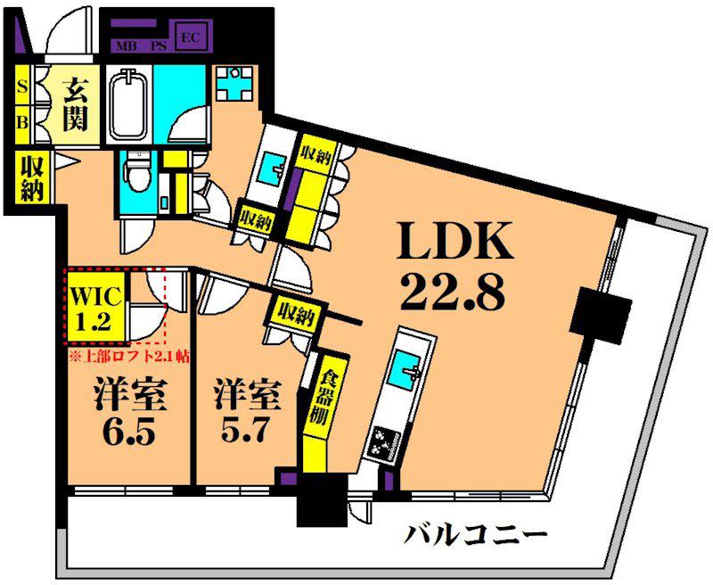 パークタワー東雲(2LDK/43階)の間取り写真