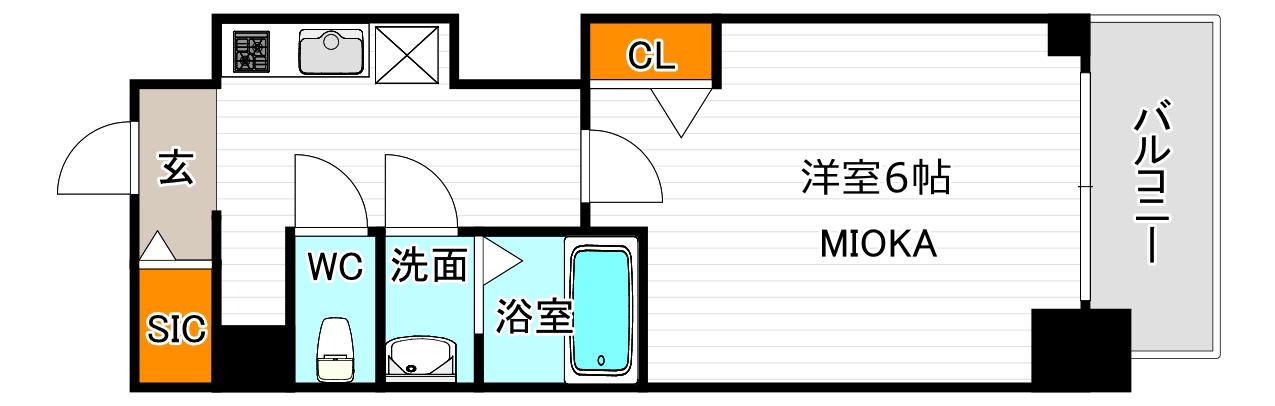 プレミアムコート天王寺イースト(1K/9階)の間取り写真