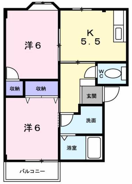 グリーンハイツB(2DK/1階)の間取り写真