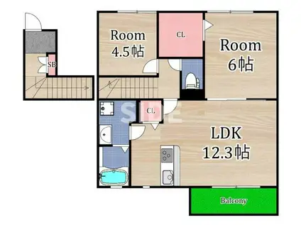ティアラI(1LDK/2階)の間取り写真