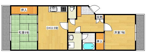 第1枝松ビル(2DK/1階)の間取り写真