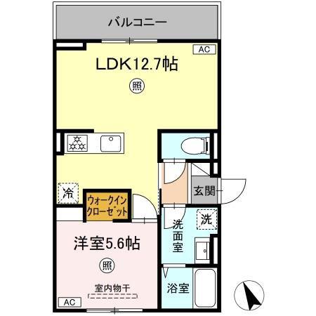 PREMILIFE大在浜イースト(1LDK/1階)の間取り写真