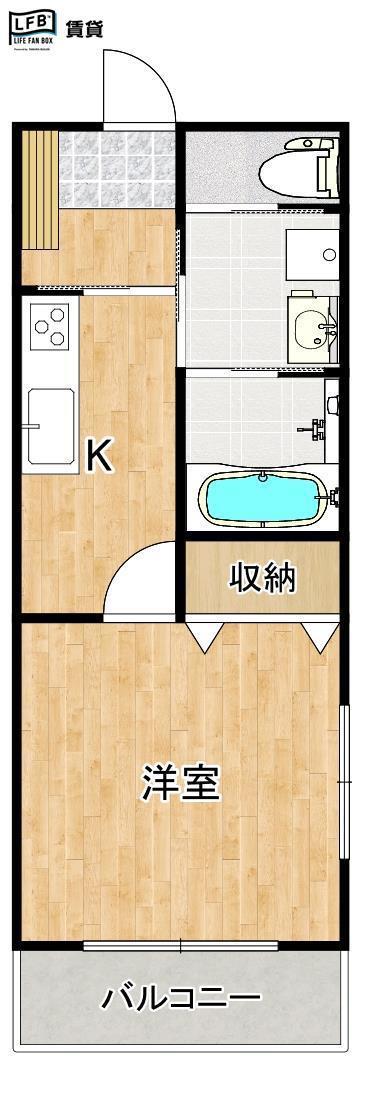 ライトステイツ宇部笹山町(1K/1階)の間取り写真