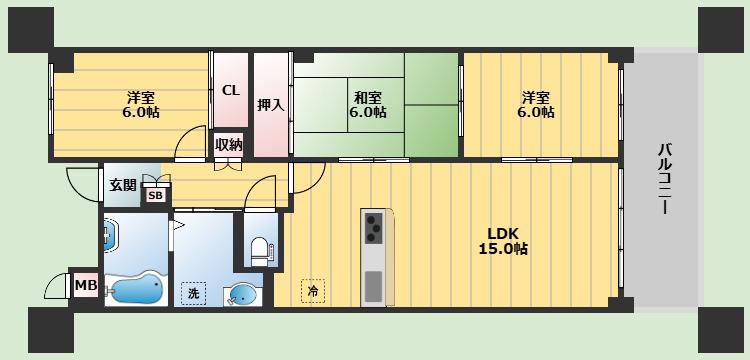 アルカディアン東豊中(3LDK/2階)の間取り写真