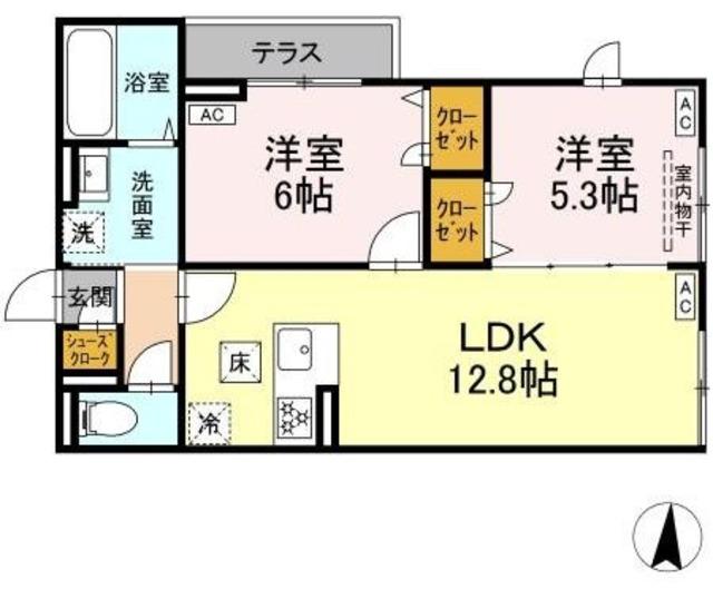 セレスティア柴又V(2LDK/1階)の間取り写真