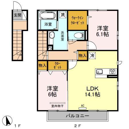 得蔵 壱番館(2LDK/2階)の間取り写真