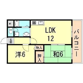 ブルーシャイン桃山(2LDK/3階)の間取り写真