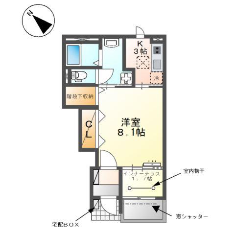 江南市野白町 アパート(1K/1階)の間取り写真