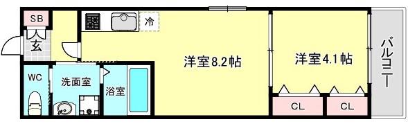 ALEGRIA南市岡(1LDK/1階)の間取り写真