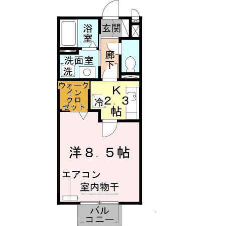 クレアコートB棟(1K/2階)の間取り写真
