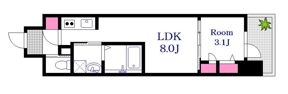 S-RESIDENCE東千田公園ALESIA(1LDK/2階)の間取り写真