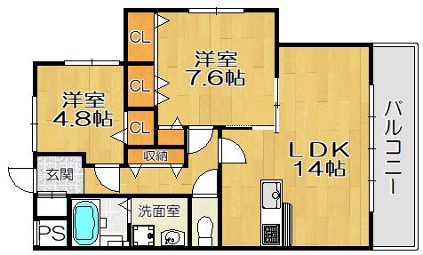 EXE東園田(2LDK/4階)の間取り写真