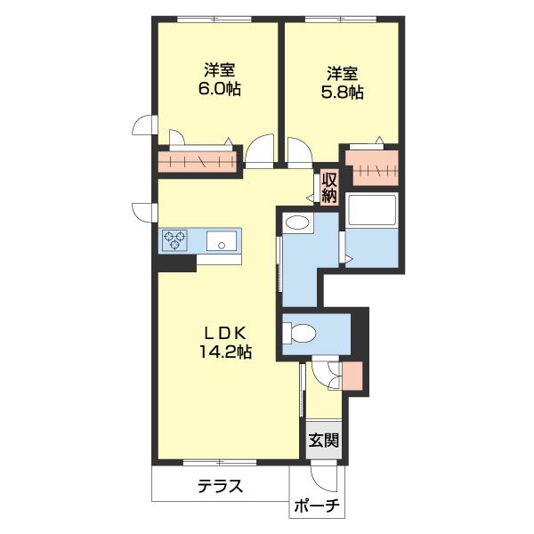 シャーメゾン日方(2LDK/1階)の間取り写真