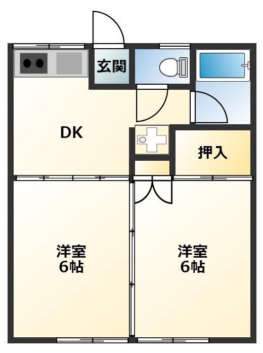 ROOM TK(2DK/1階)の間取り写真