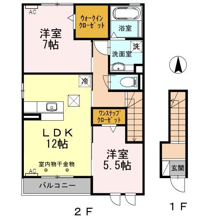 ヒルズII(2LDK/2階)の間取り写真