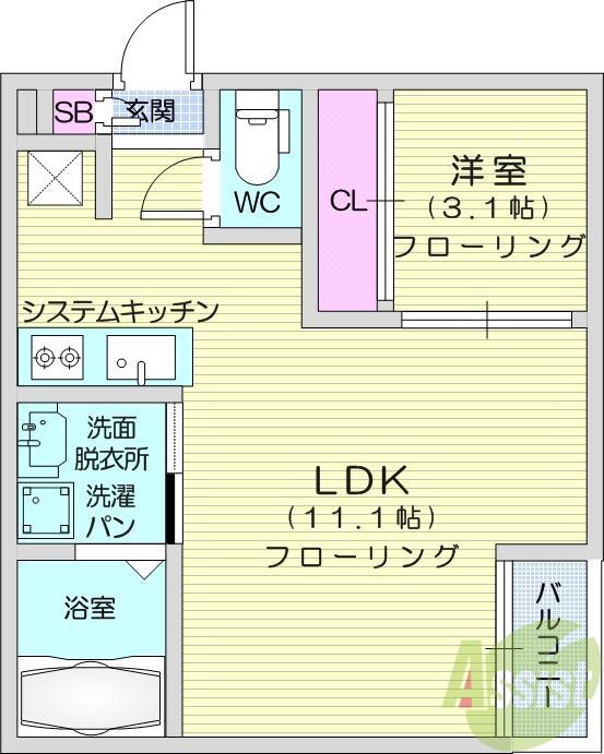 GRANDTIC長町(1LDK/1階)の間取り写真