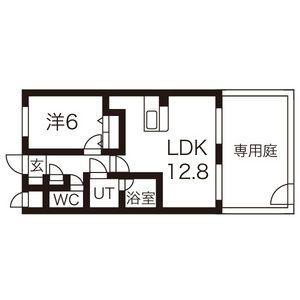 リヴェール月が丘(1LDK/1階)の間取り写真