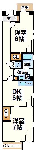 調布ふじ村ビル(2DK/3階)の間取り写真